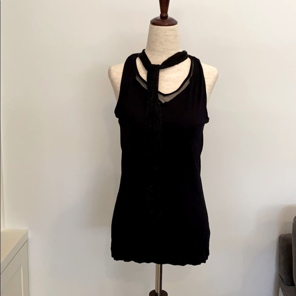 Limited black v neck sleeveless too w/ beaded tie